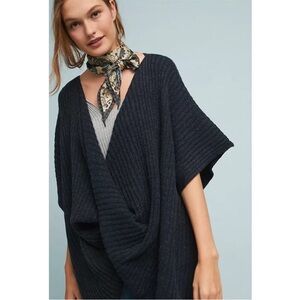 Anthropologie Poncho Sweater Blue Twisted
Front Ribbed Knit Wool Blend
One Size